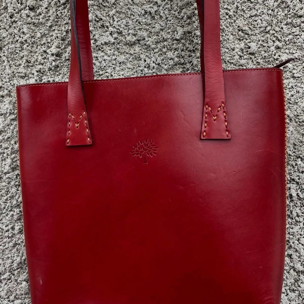 Mulberry Red Leather Tote Bag.